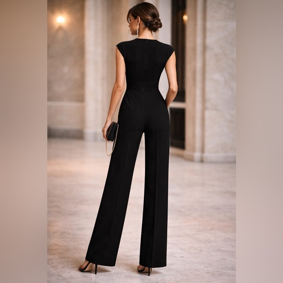 Halston Heritage Black Cutout Wide Leg Jumpsuit | Size 4 - Picture 2 of 10